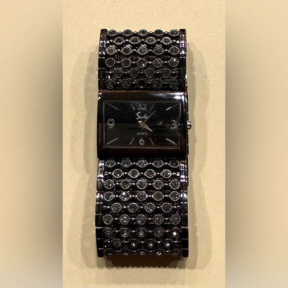 Geneva Black Women's Watch With Crystals - Picture 1 of 2